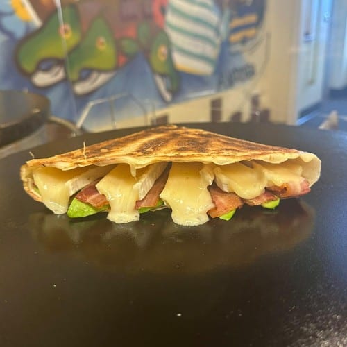 Brie Bacon and Avocado Crepe.