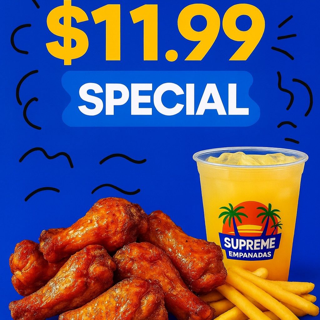 6 Wings with Fries and a Lemonade.