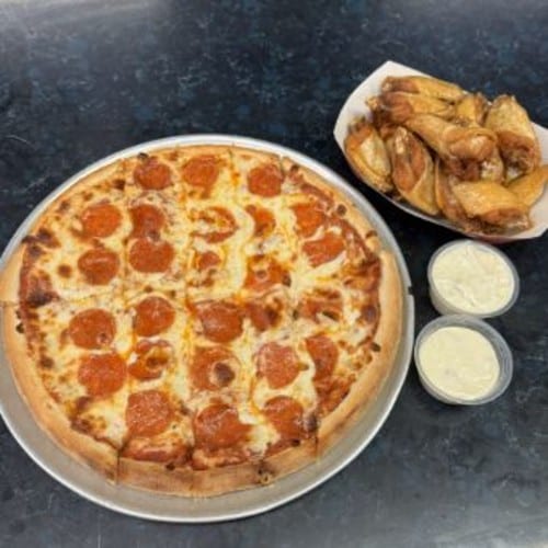 Large Pizza with 24 Wings.