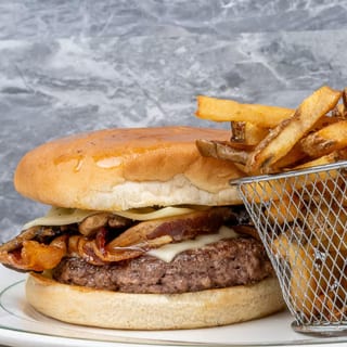 Dude, a Mushroom Bacon Swiss Burger