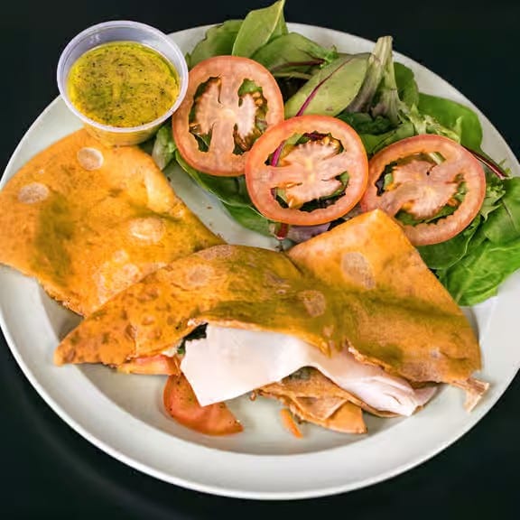 Turkey, Mozzarella, and Basil Crepe.