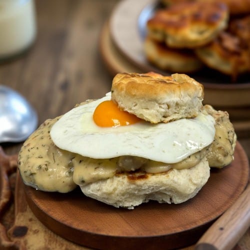 Sunny Egg, Biscuit & Gravy.