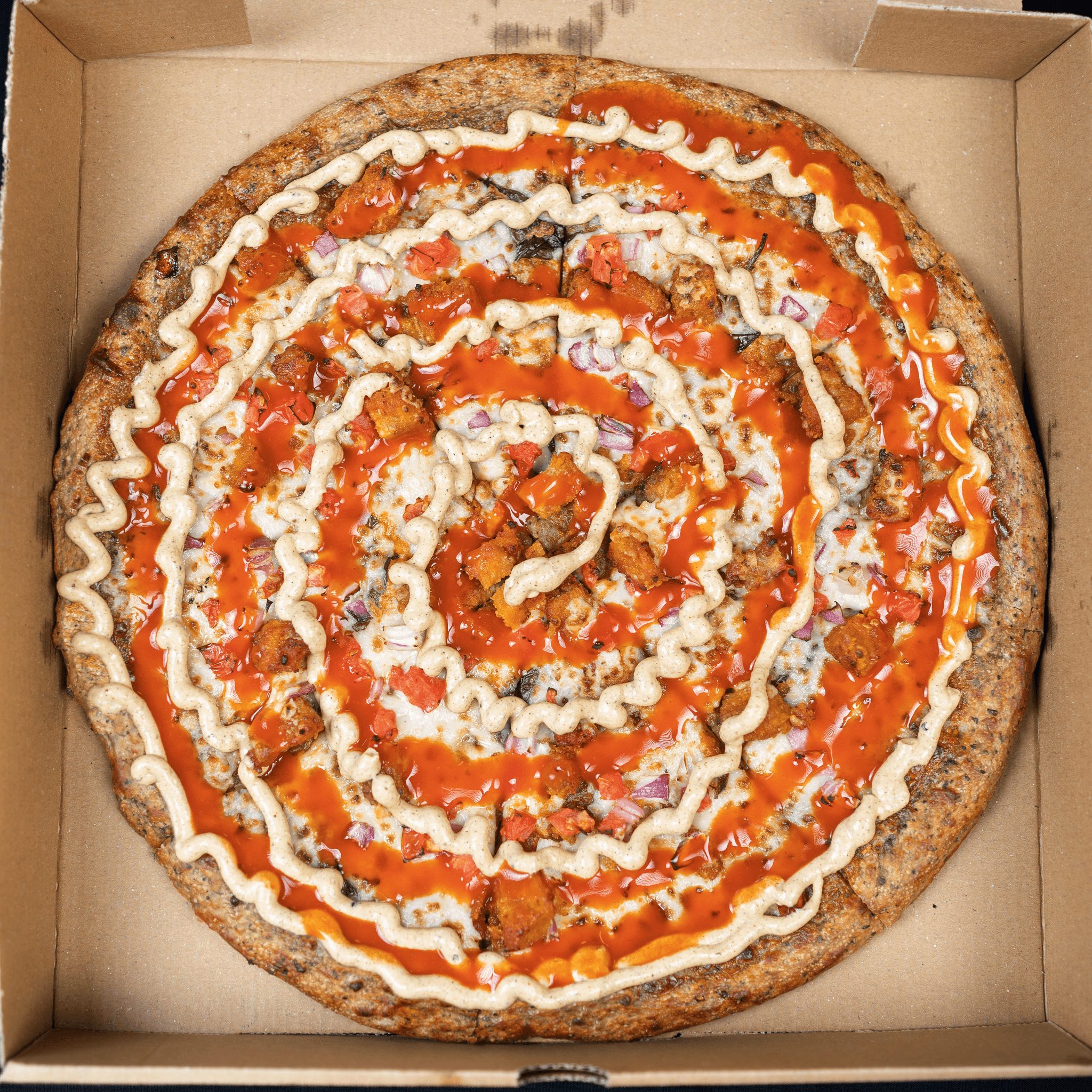 Buffalo Chicken Ranch Pizza.