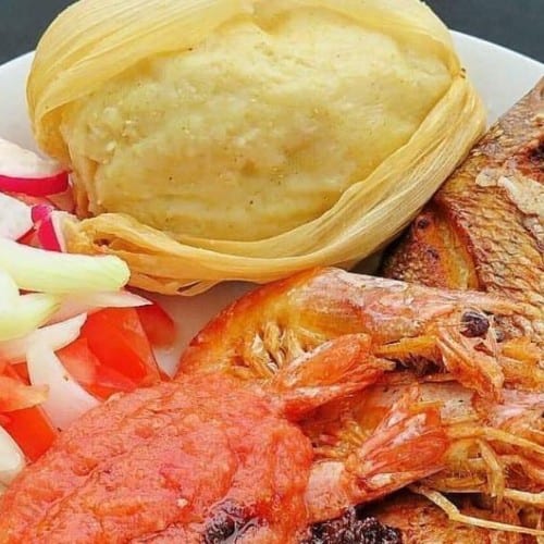 Kenkey w/ Fried Fish & hot fresh pepper..