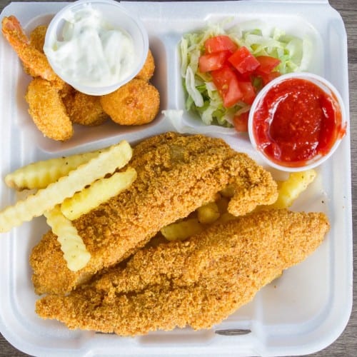 FISH AND SHRIMP BASKET.