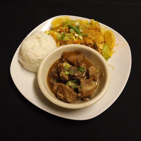 Chicken adobo/pork adobo.