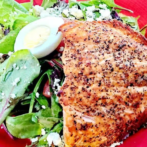 The grilled salmon salad.