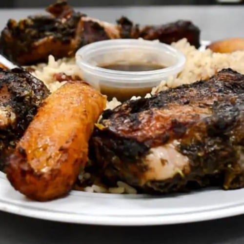 2- Jerk Chicken Meal Rice and Beans!!! One Size No White Meat.