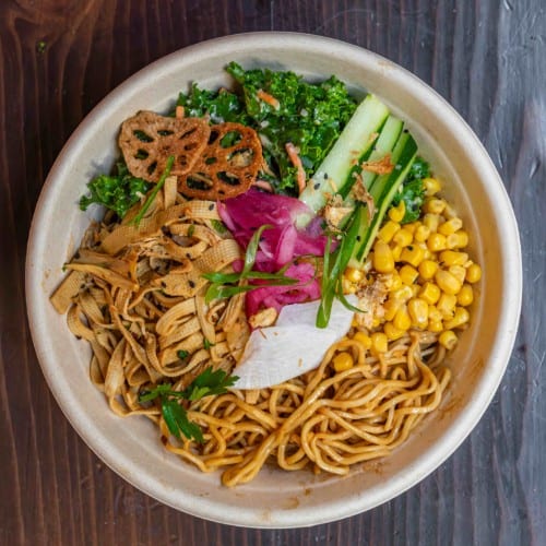 N5) Tofu Yuba Sesame Noodle Bowl.