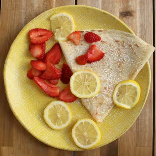 Strawberries, Lemon and Sugar Crepes.