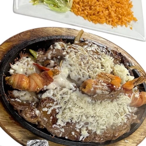 Steak Fundido and Shrimps.