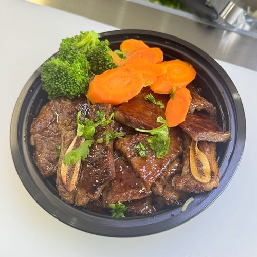 Grilled Korean Style Beef Short Rib Rice Bowl.