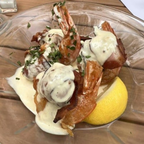 Lime Bacon Wrapped Shrimp.