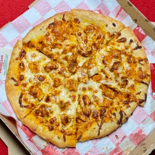 Buffalo Chicken Texas Pizza.