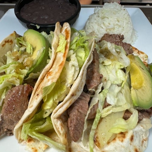 Carne Asada Tacos Dinner.