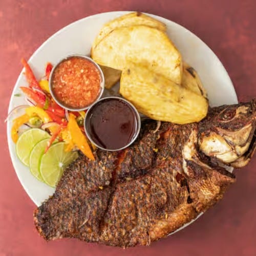 Fried Yam & Tilapia.