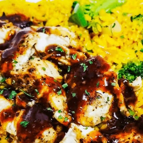 Jerk Chicken Rice Platter.