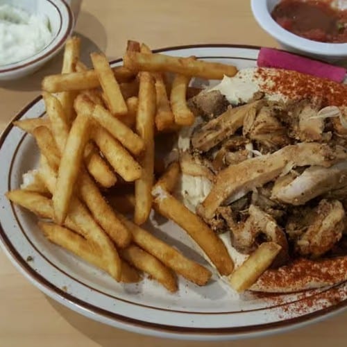 Hummus with Chicken Shawarma.