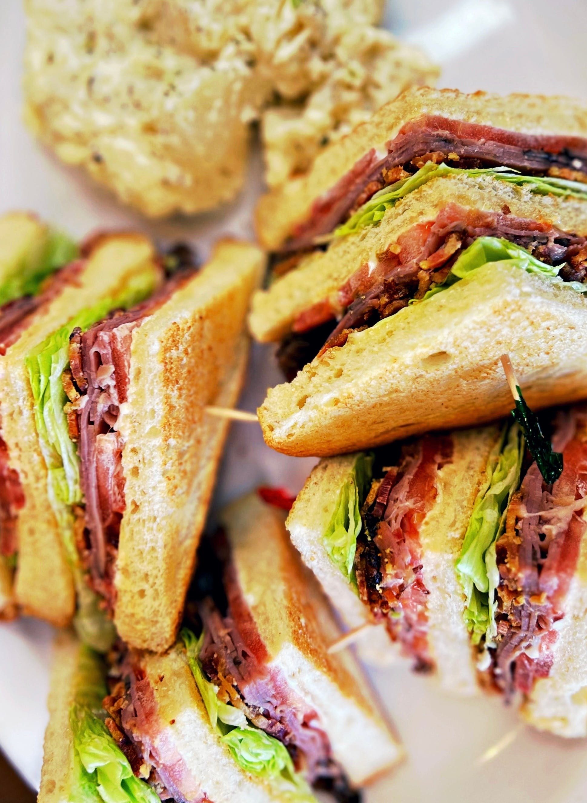 Club Sandwich with Potato Salad Lunch.