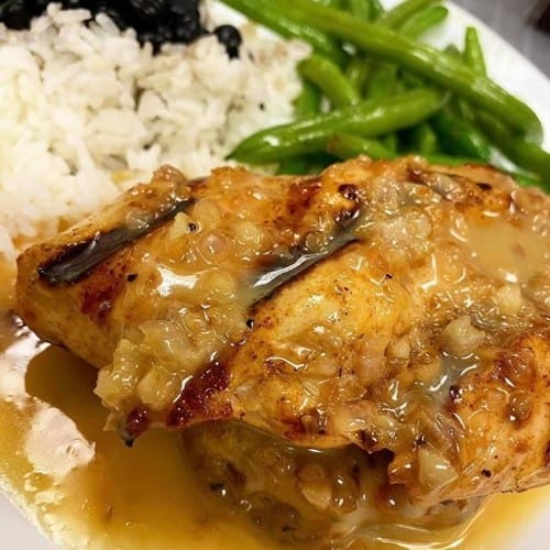Peach-stuffed Chicken.