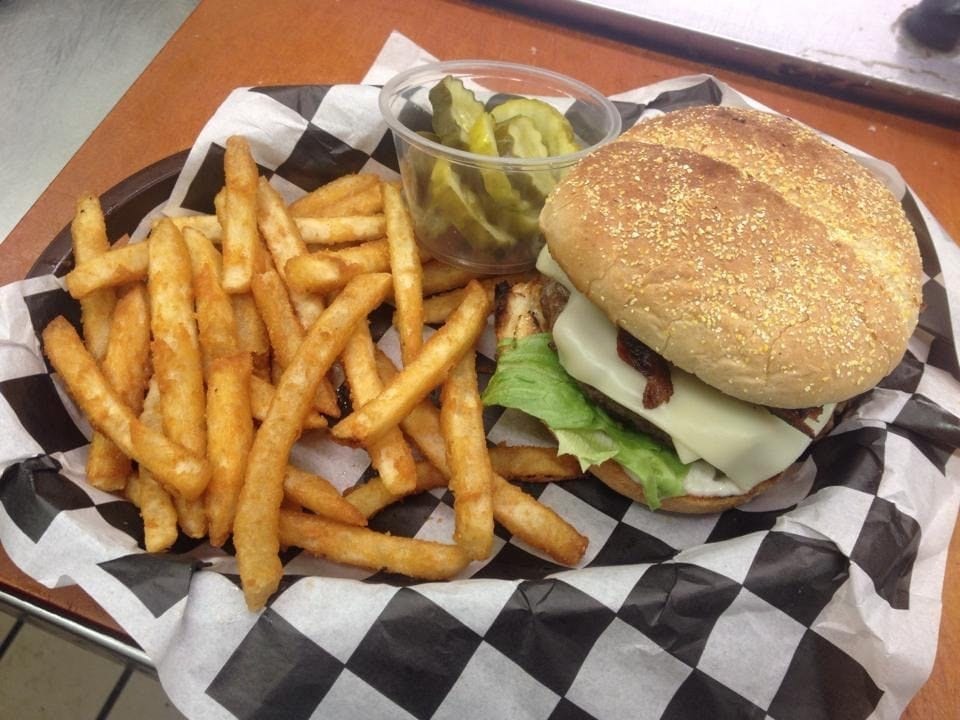 Bacon Mushroom Swiss Burger.