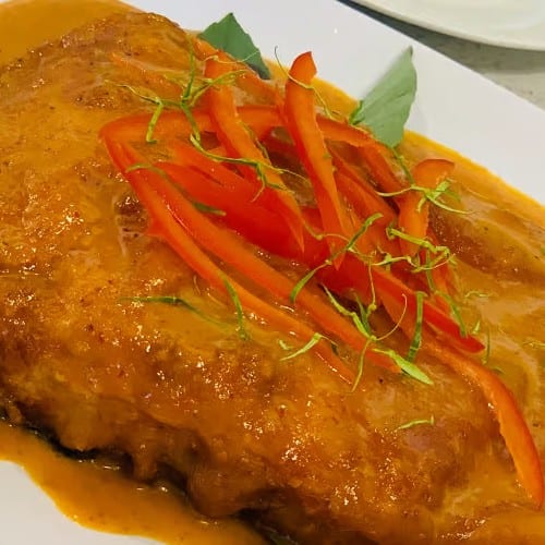 Panang Curry with Salmon.