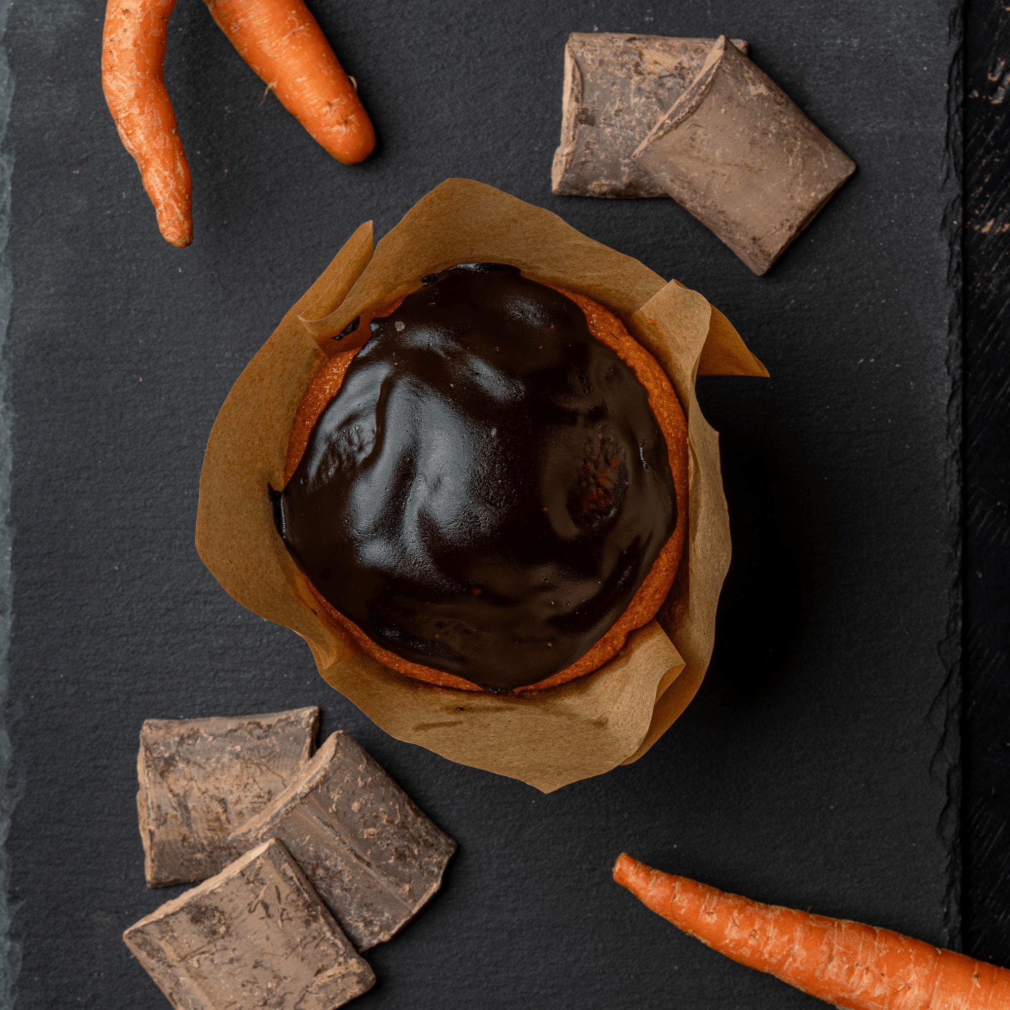 Carrot Muffin with Chocolate Ganache.