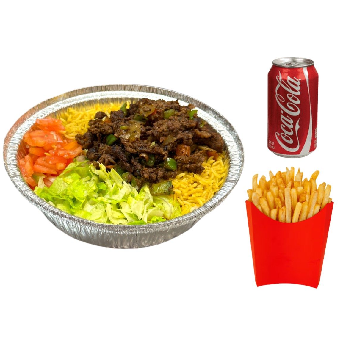 Rice Bowl Lunch Special Combo: Fries + drink.
