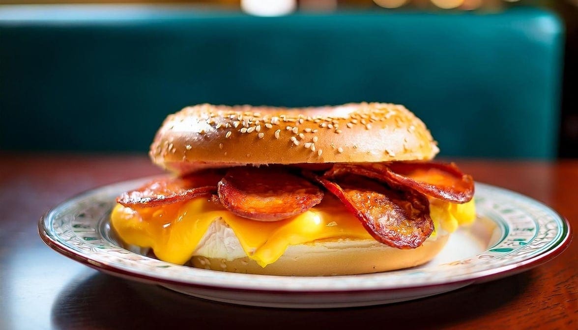 Chorizo Egg & Cheese Bagel Sandwich.