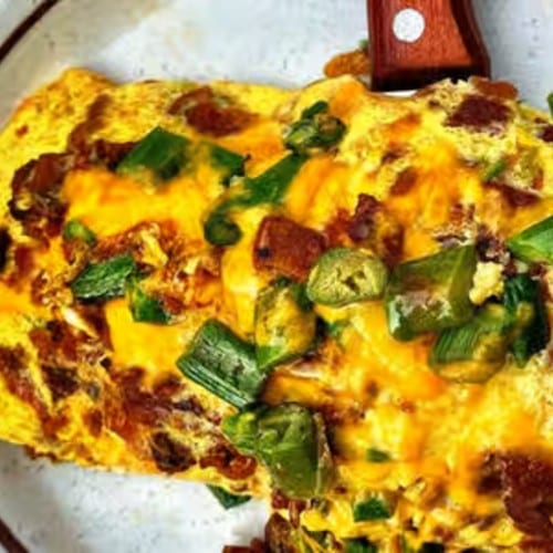 Asparagus, Bacon & American Cheese Omelet.