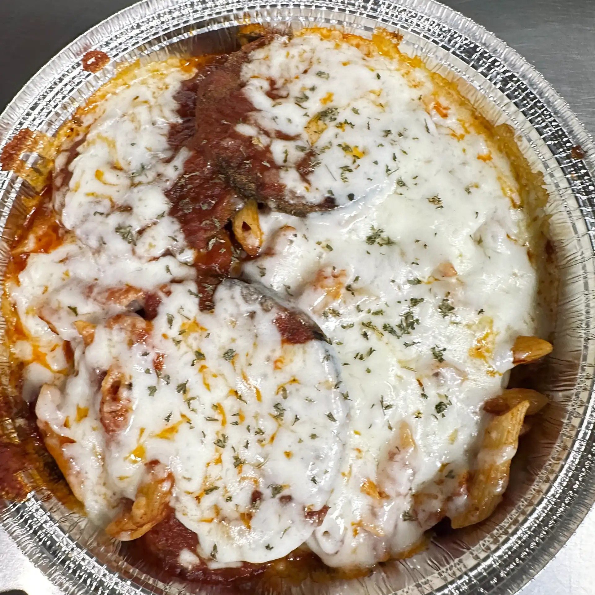 Eggplant Parmigiana Pasta.