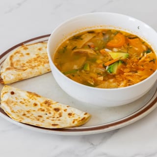 Lunch Chicken Soup and Quesadillas