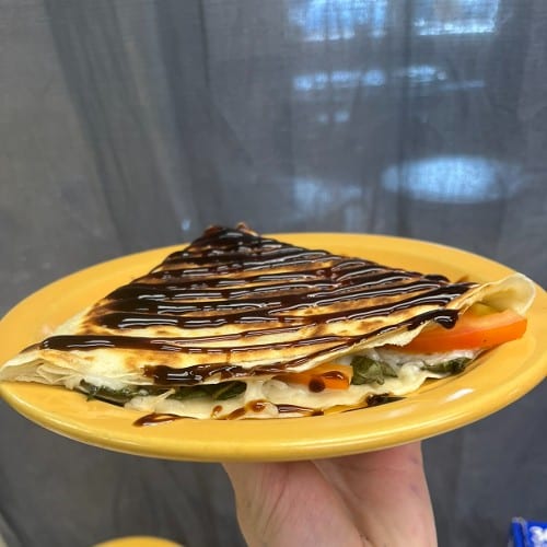 Vegan Caprese Crepe.