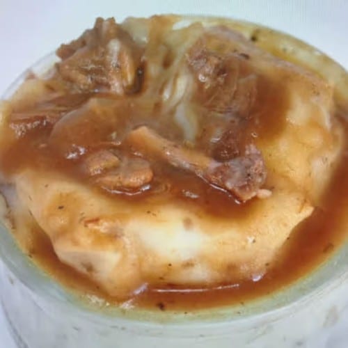 Mashed Potatoes with Brisket Gravy.