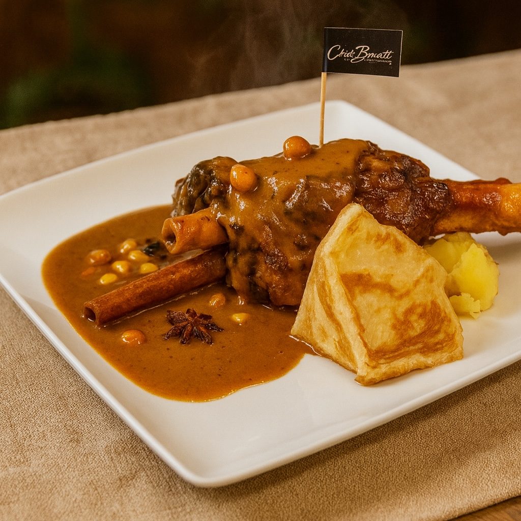 Lamb shank massaman with roti curry.