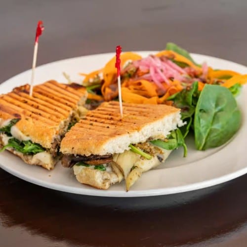 Veggie Muffuletta Panini Sandwich.