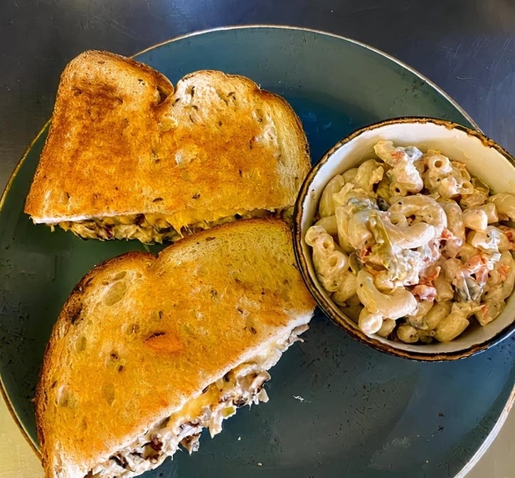 Grilled Tuna Salad & Cheddar Sandwich with Choice of Side.