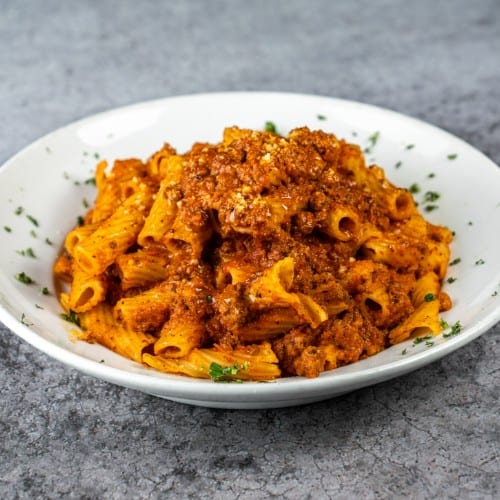 Rigatoni Bolognese Pasta.