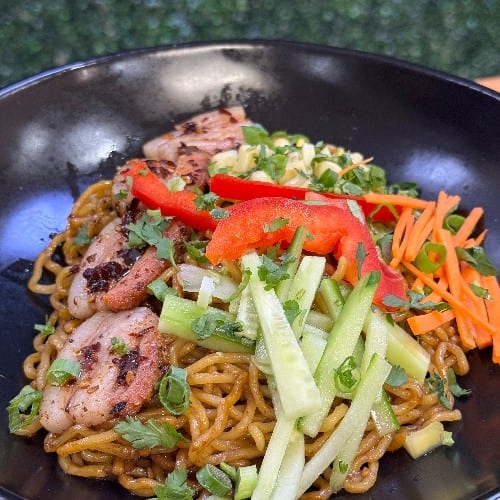 Sichuan Style Hot & Spicy Lo Mein with Chashu (Grilled Pork Belly).