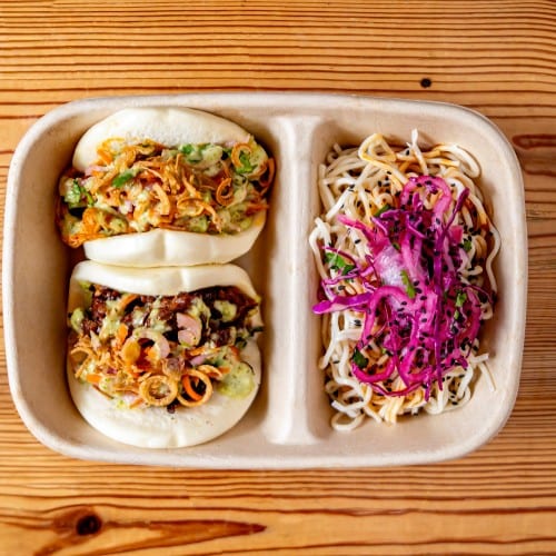 C4) 2 Baos + Sesame Noodles.