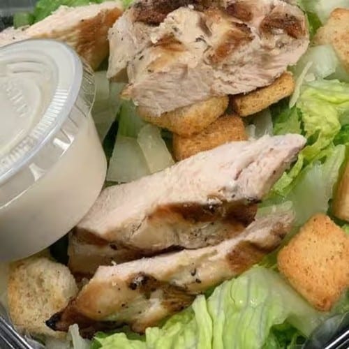 Grilled or Crispy Chicken Caesar Salad.