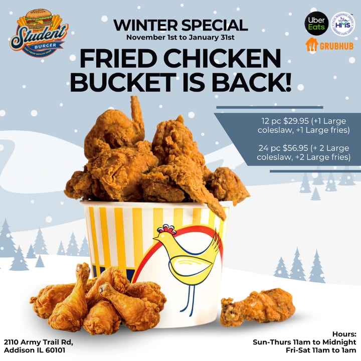 Fried Chicken Bucket 24 Pc + 2 Large Fries & 2 Large Coleslaw.