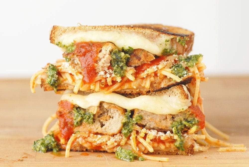 Meatball Parm Grilled Cheese Sandwich.