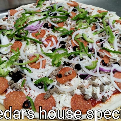 Cedars House Special Pizza.