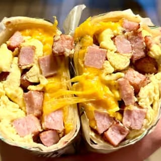 Eggs, Ham & Cheese Breakfast Burrito