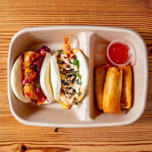 C1) 2 Baos + 3 Spring Rolls (V).