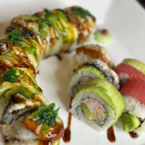 <Rainbow Roll * & Sea Dragon Eel Roll Combo $24.