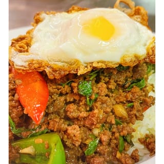Wagyu Beef Ka Pow Over Rice with Fried Egg