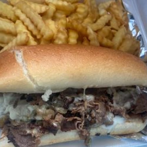 Steak & Cheese Sub, 5 Wings, French Fries.