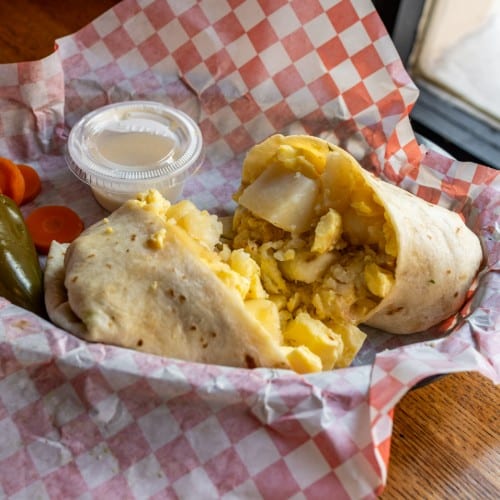 Breakfast Burrito Eggs, Potato & Cheese.